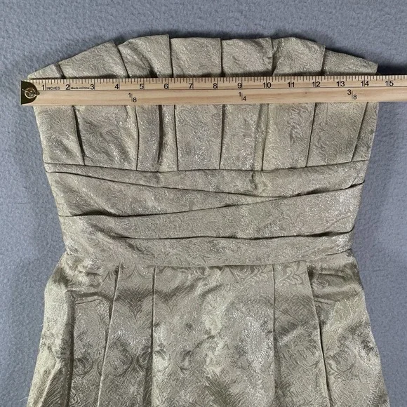 Priscilla Of Boston, Gold Metallic Strapless Formal Back Zip Mini Dress Size 6 - Picture 9 of 10